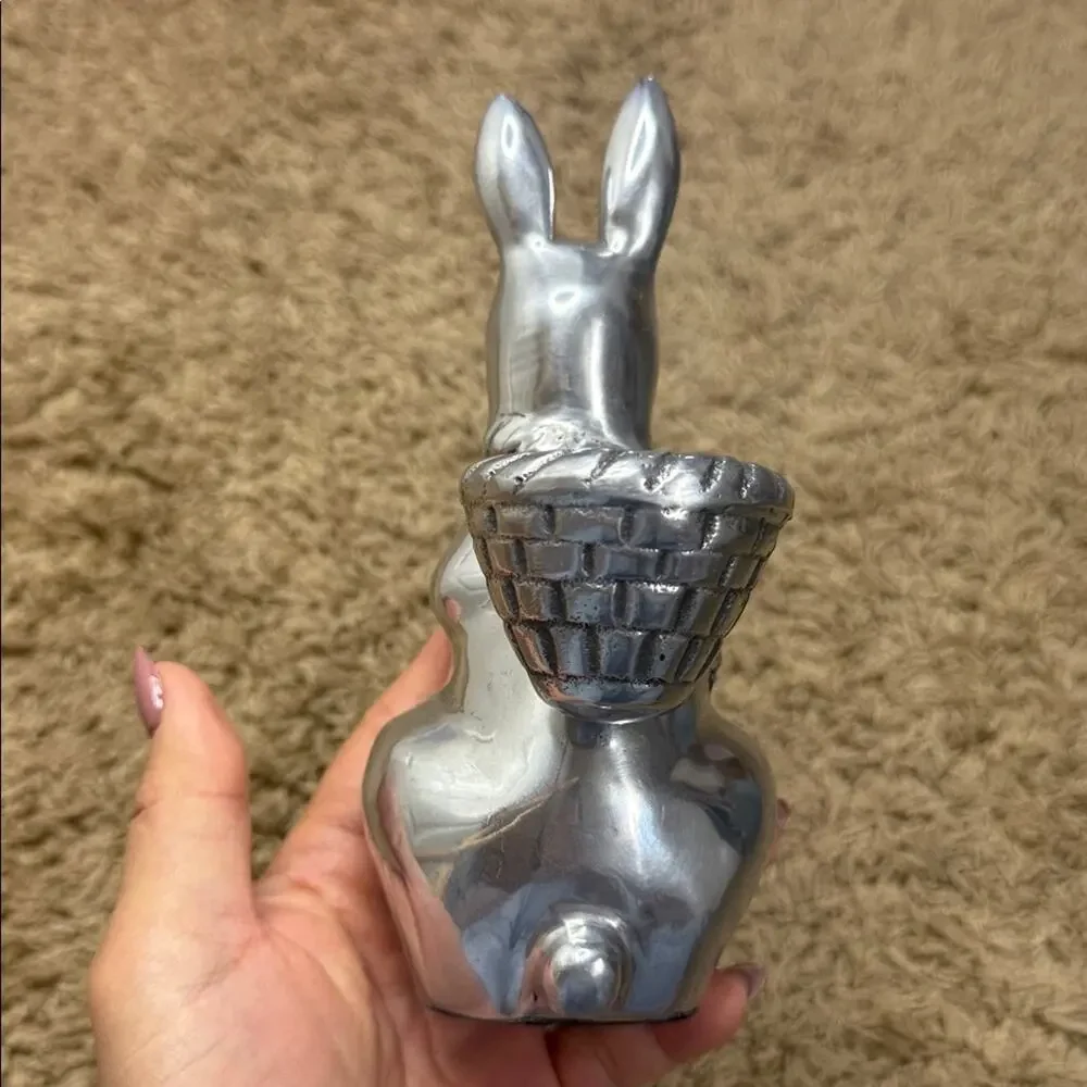 Pottery Barn Pewter Metal Bunny Rabbit Easter Votive Taper Candle Holder